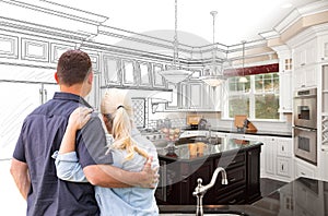 Couple Facing Custom Kitchen Drawing Gradating To Photo photo