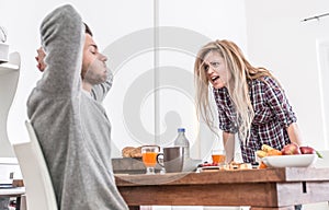 Couple fighting in the morning.
