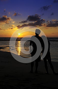 Couple figure at sunset scene