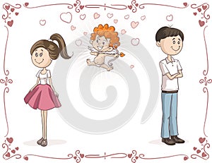Couple Finding Love with Cupid Vector Cartoon