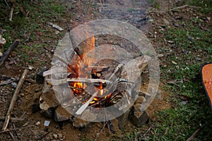 Couple on a firecamp in Honduras central america photo