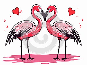 A Couple Of Flamingos With Hearts - Flamingo love talk