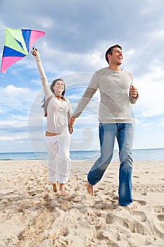 Couple fly kite