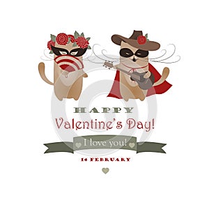 Couple of funny valentine cats, Zorro cat and his photo