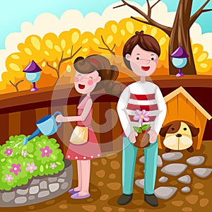 Couple gardening