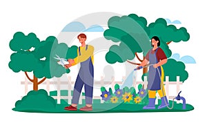 Couple with gardening vector