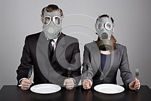 Couple at gas masks