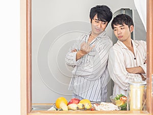 Couple gay concept lgbtq actvity at home.