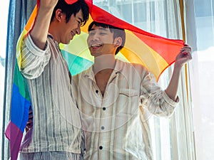 Couple gay concept lgbtq actvity at home.