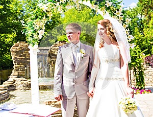 Couple Getting Married at an Outdoor Wedding Ceremony