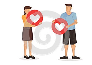 Couple giving love icon to each between each other