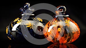 a couple of glass vases sitting on top of a table