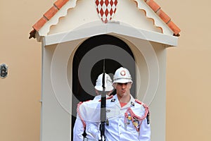 Couple of guards near Prince`s Palace of Monaco