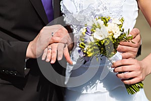 Couple hands on wedding