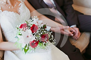 Couple hands on wedding