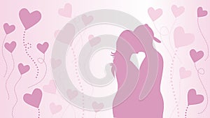 couple and happy valentines day text on white pink background, sweet and romantic love