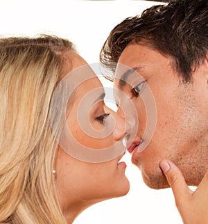 Couple has fun. Love, eroticism and tenderness in photo