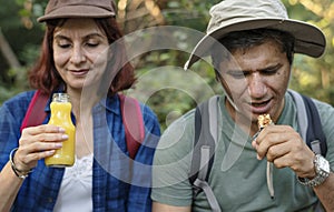 Couple having a break from trekking