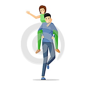 Couple having fun flat vector illustration. Playful young man and woman spend time together cartoon characters