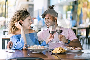 Couple having a lunch date together at a restaurant.