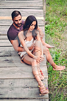 Couple having problem while sitting in nature