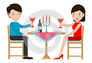 Couple having romantic dinner by candlelight, Couple having dinner in a restaurant, man and woman sitting at the table