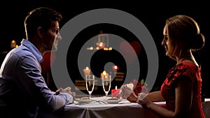 Couple having romantic dinner in high-quality restaurant, evening for two, date