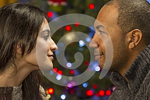 Couple having a romantic moment during holidays, horizontal