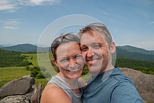 Couple Hiking Along AT Stops for a Selfie