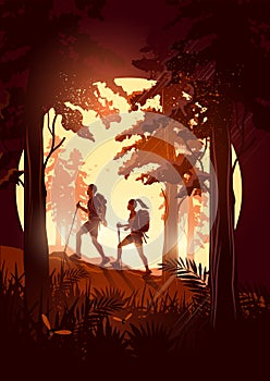 A couple Hiking Through a Forest photo