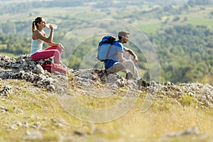 Couple hiking on the mountain