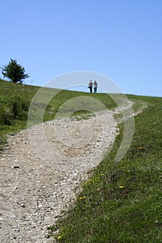 Couple hiking the ridgeway trail chiltern hills uk photo