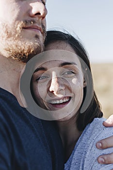 Couple hiking together in the wilderness