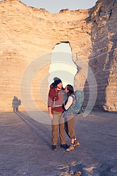 Couple hiking together in the wilderness