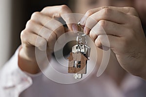 Couple holding bunch of keys close up view