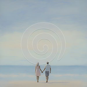 Couple holding hands on the beach. AI-Generated.