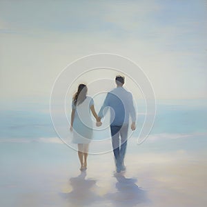 Couple holding hands on the beach. AI-Generated.