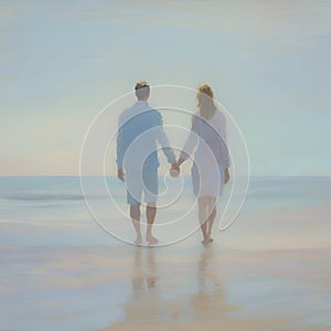 Couple holding hands on the beach. AI-Generated.