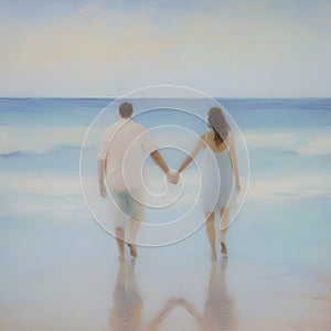 Couple holding hands on the beach. AI-Generated.