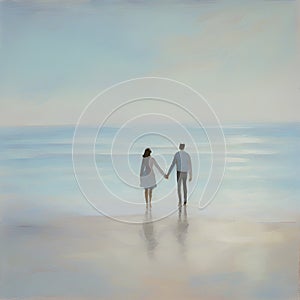 Couple holding hands on the beach. AI-Generated.