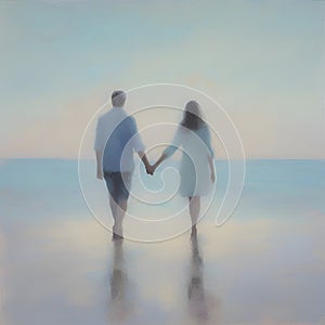 Couple holding hands on the beach. AI-Generated.