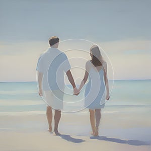 Couple holding hands on the beach. AI-Generated.