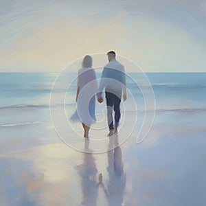 Couple holding hands on the beach. AI-Generated.