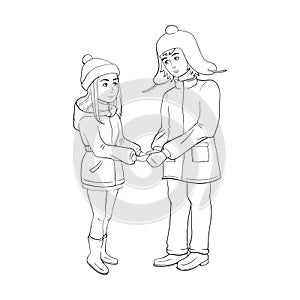 Couple holding hands. Black and white coloring