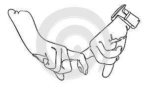 Couple holding hands, one contiguous line vector illustration photo