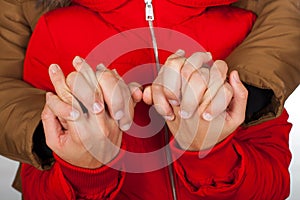 Couple holding hands on wintertime