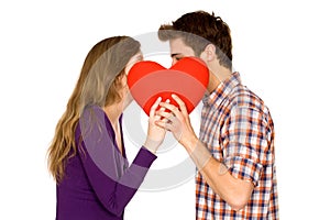Couple holding red heart