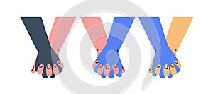 Couple holding two hands, fingers intertwined. Love, trust and romantic connection. Tender partners, enamored people photo