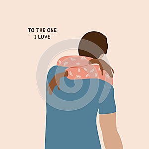Couple hugging back illustration for Valentines day. Happy love couple hugs isolated element. Men and women kissing