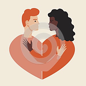 Couple hugging, isolated man and woman as concept of romance, love, embrace one another, flat vector stock illustration with